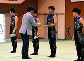 井原高校新体操部男子全日本インターハイ壮行式（井原高校南校地体育館）の画像1